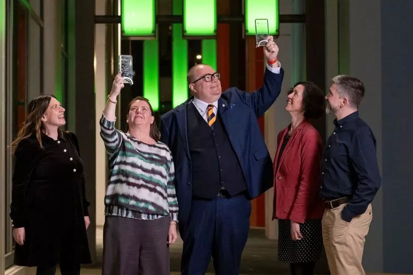 Peter Byrom and Sands Staff celebrating their award together at the ScottishPower Foundation Awards.