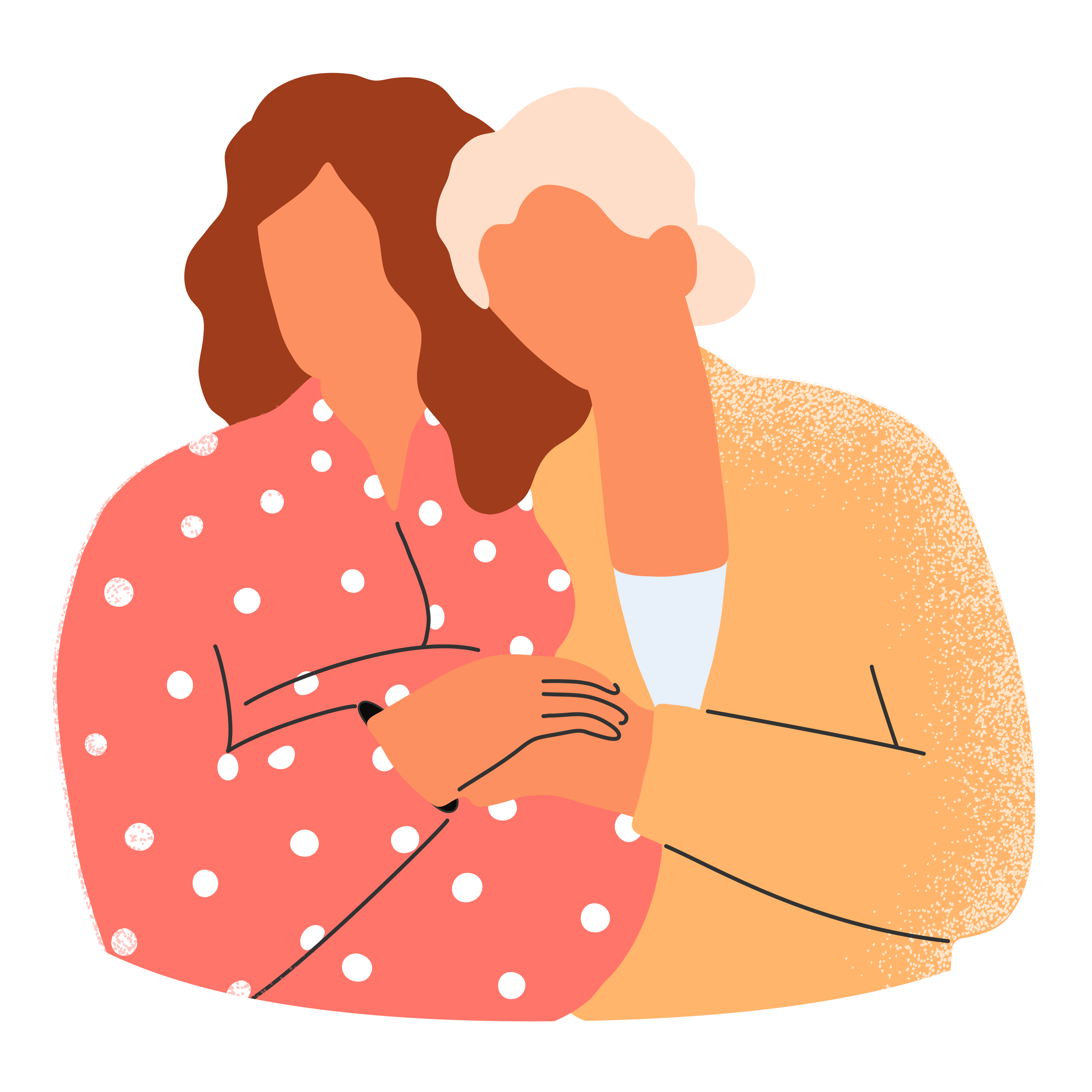 Illustration of two women hugging