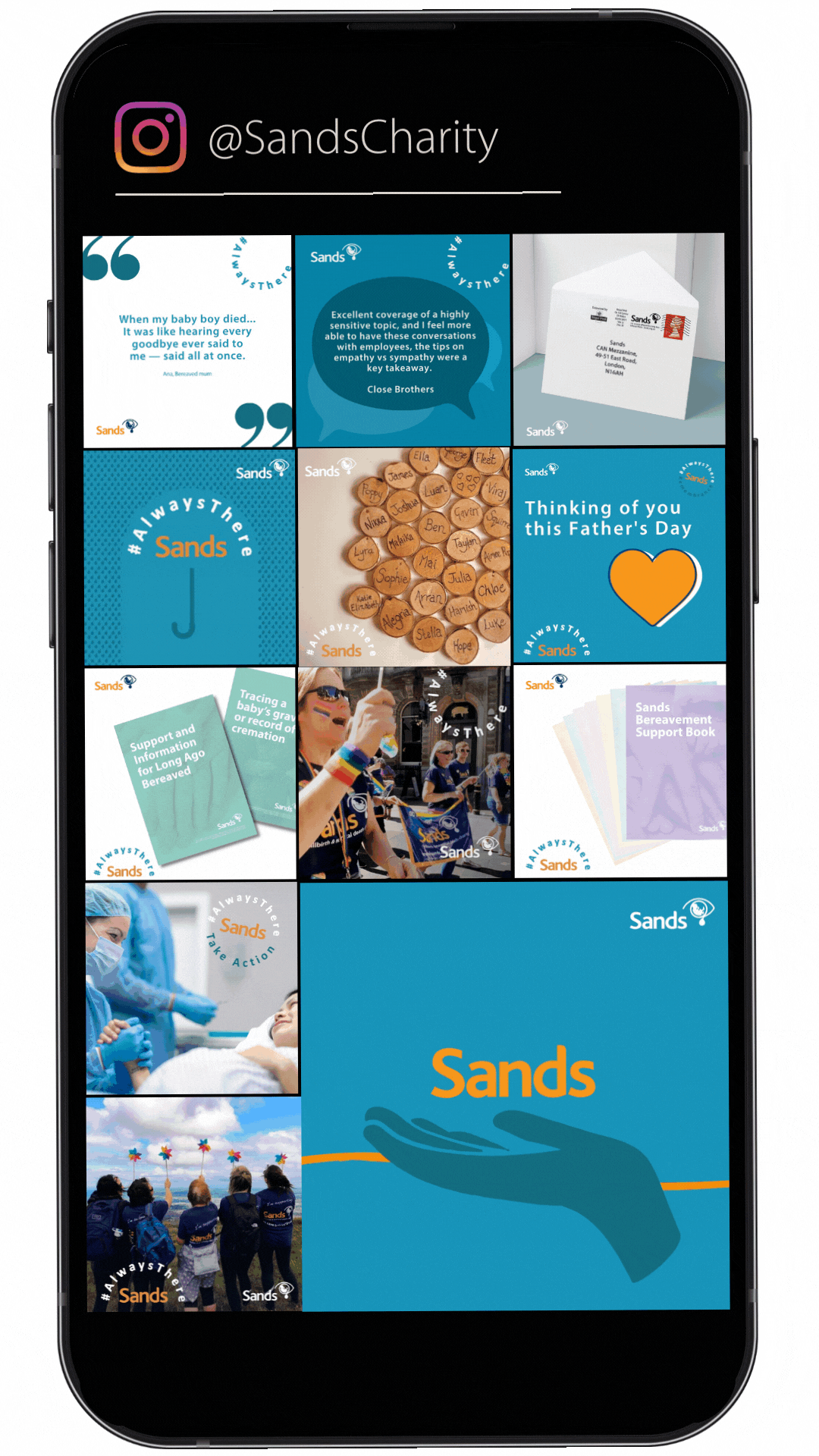 Sands Charity Instagram Feed during Sands Awareness Month