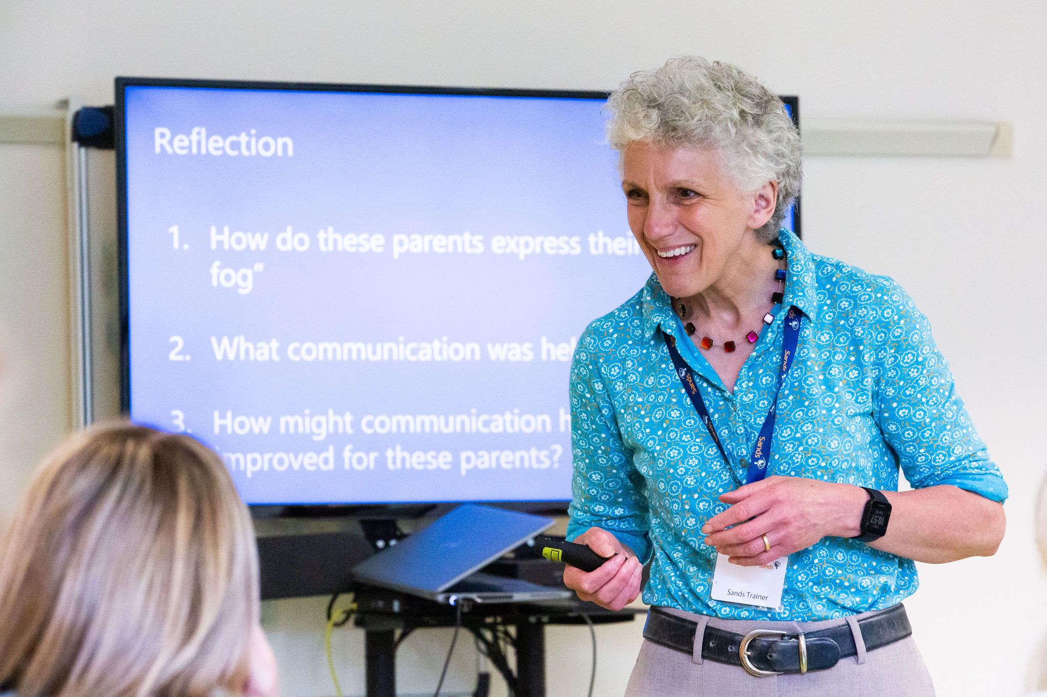 Sands Trainer presenting during a training session with healthcare professionals